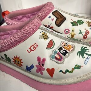 UGG Kids' Pink and White Slippers with Fun Graphics